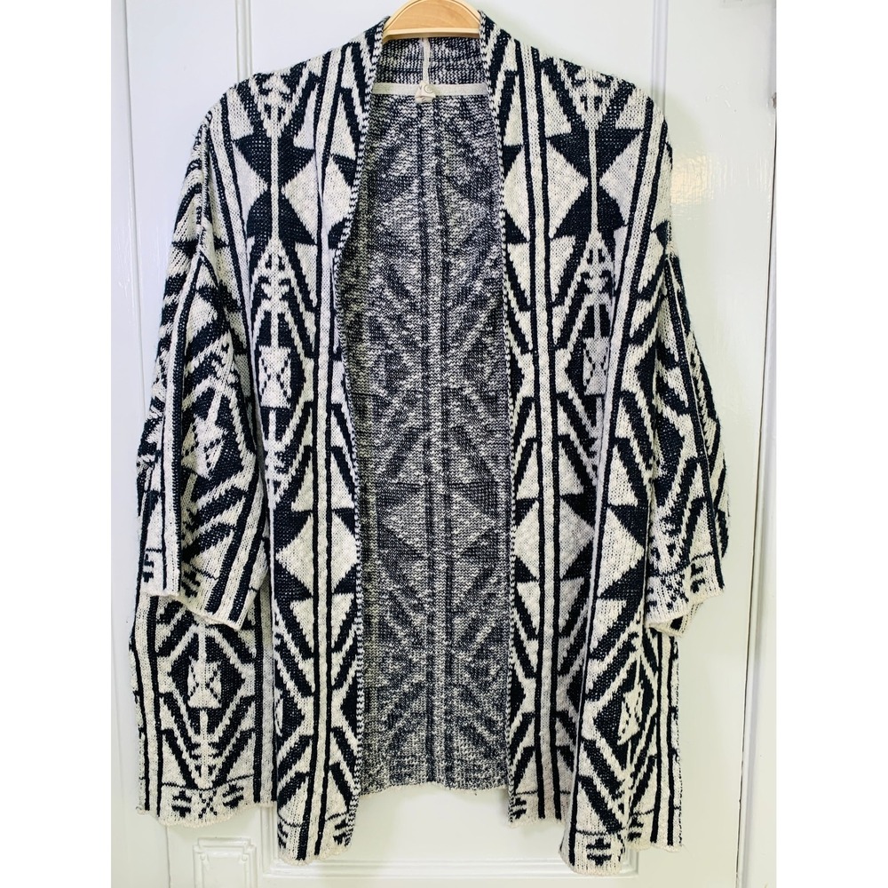 Parisien Open Front Cardigan Black White Aztec Tribal Afrohemian / Size S